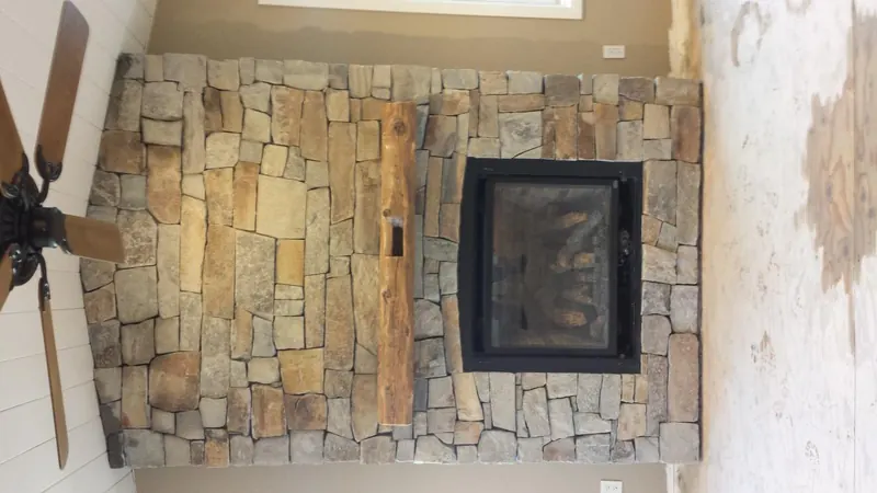 Fieldstone fireplace wall by Brickhouse Masonry, Central Valley CA