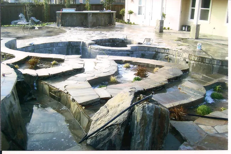 Flagstone pond and patio by Brickhouse Masonry, Central Valley CA