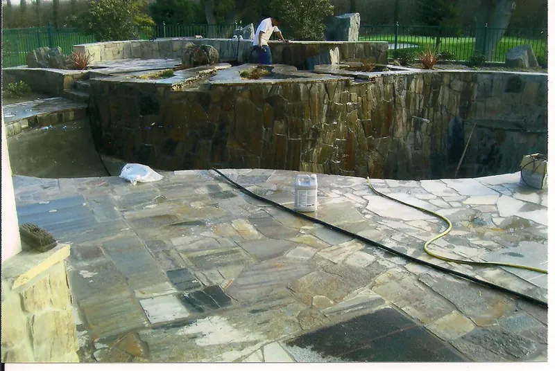 Flagstone pool deck by Brickhouse Masonry, Central Valley CA