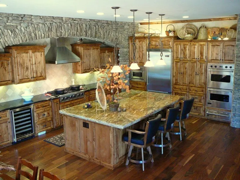 Kitchen with stone arch accent by Brickhouse Masonry, Central Valley CA