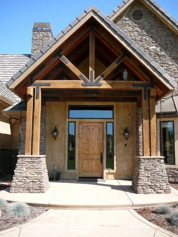 Stone column bases on a craftsman porch by Brickhouse Masonry, Central Valley CA