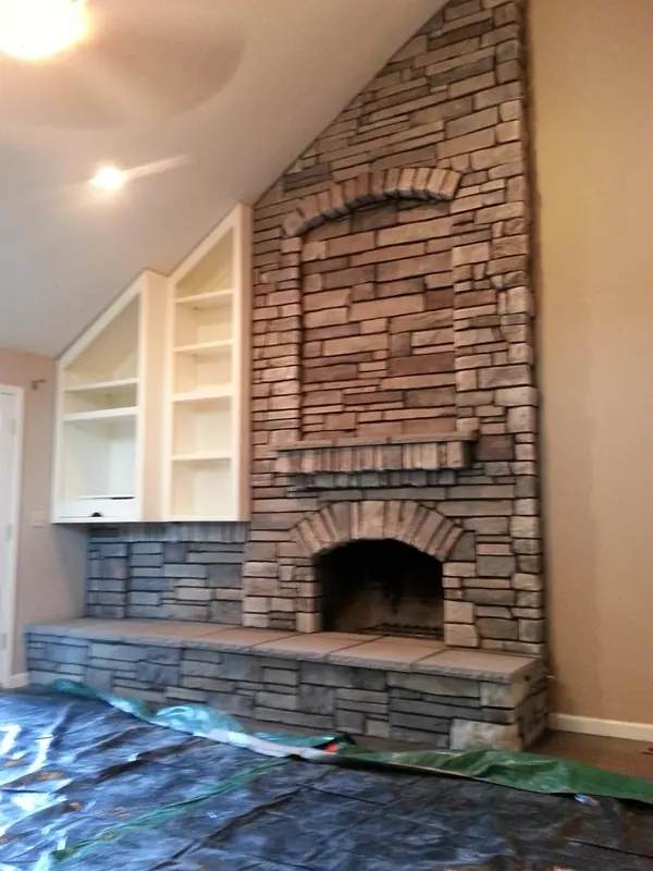 Stone fireplace and chimney breast by Brickhouse Masonry, Central Valley CA